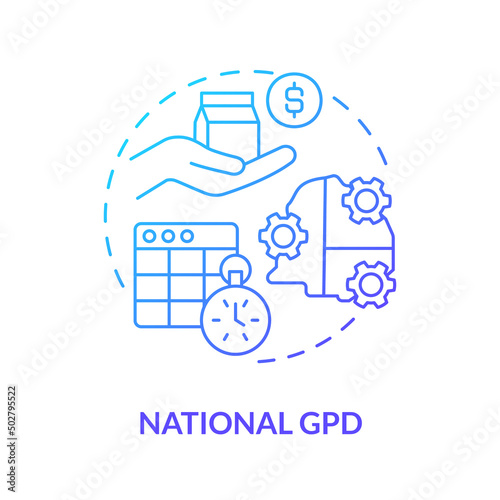 National GDP blue gradient concept icon. Measure of human development. Economics growth tendency abstract idea thin line illustration. Isolated outline drawing. Myriad Pro-Bold font used