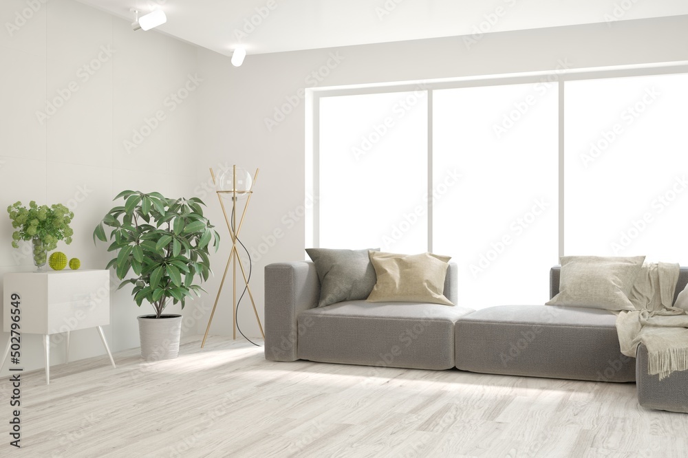 Fototapeta premium Soft color living room with sofa. Scandinavian interior design. 3D illustration