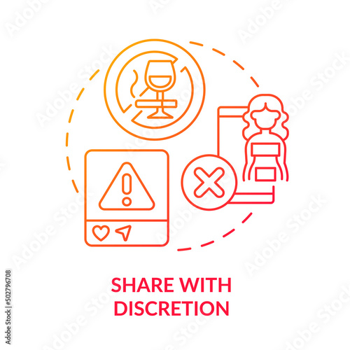 Share with discretion red gradient concept icon. Internet communication norms. Netiquette rule abstract idea thin line illustration. Isolated outline drawing. Myriad Pro-Bold font used