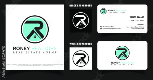 Simple Initial Letter R Realtor Logo With Business Card Template