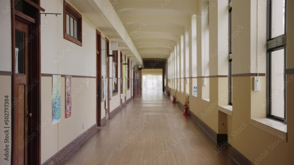 Long Hallway in old retired Toyosato Elementary School, Shiga Japan Long Hallway in old retired Toyosato Elementary School, Shiga Japan