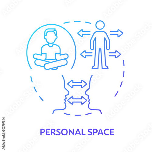 Personal space blue gradient concept icon. Keep distance. Comfort zone. Ethical code. Social etiquette abstract idea thin line illustration. Isolated outline drawing. Myriad Pro-Bold font used