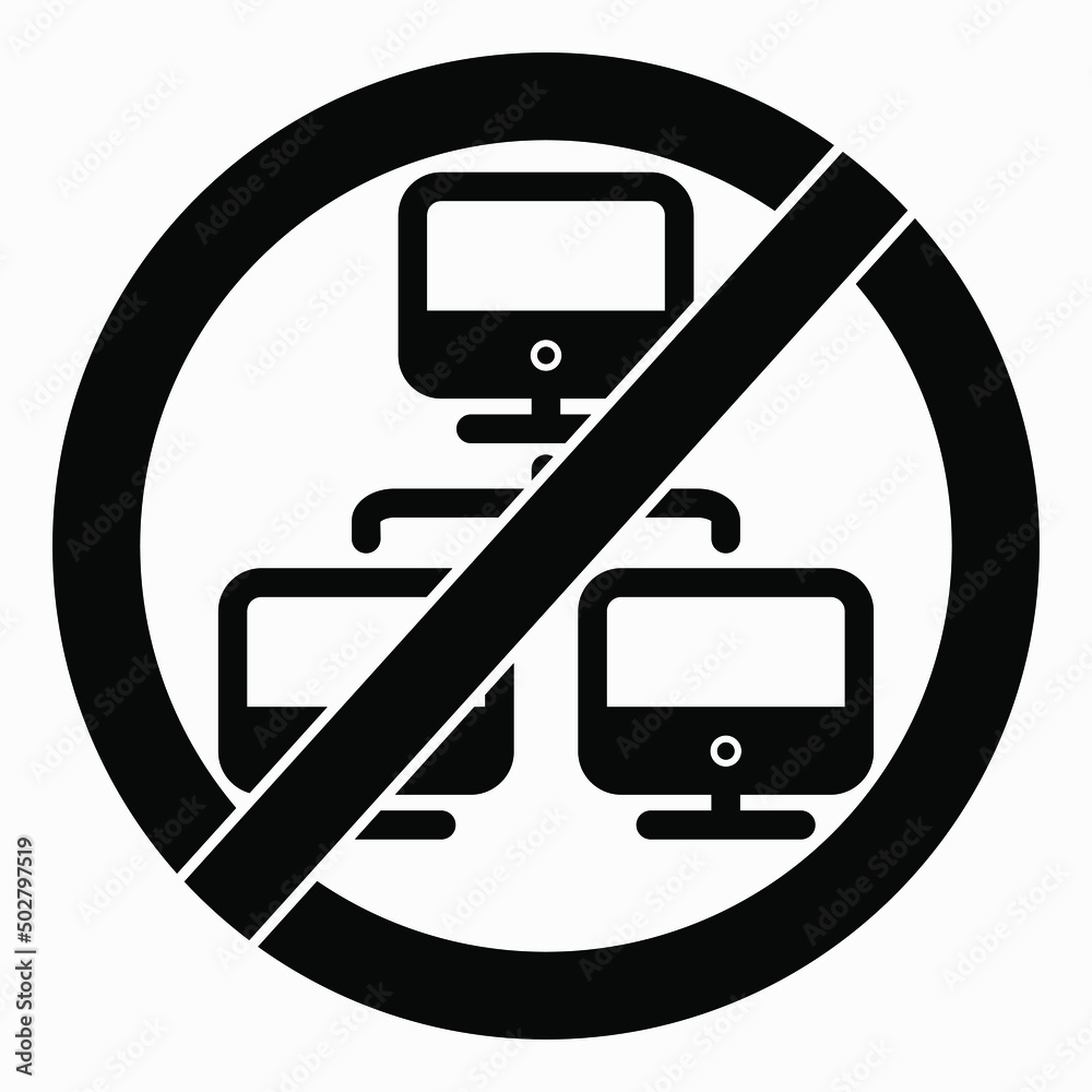 No network. There is no connection with the computer. There is no connection to the server. The network is missing. Vector icon. No network. There is no connection with the computer. There is no connection to the server. The network is missing. Vector icon.