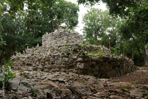 Ruin of Maya pyramid temple in Playa del Carmen, Mexico