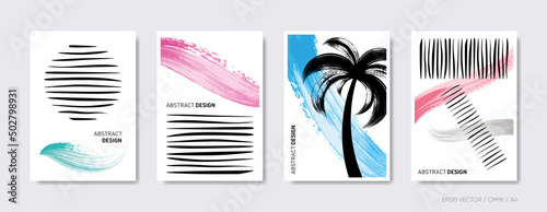 Trendy vector brush stroke cover design set