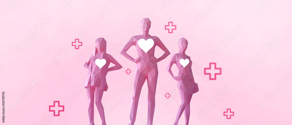 Women's Day poster with Women and health care Concept. Greeting card on pastel pink background. copy space, banner, website -3d Rendering Women's Day poster with Women and health care Concept. Greeting card on pastel pink background. copy space, banner, website -3d Rendering