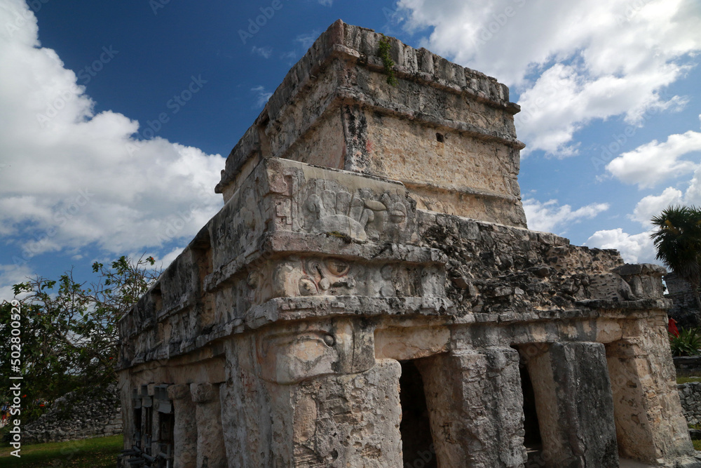 Temple of the Frescos - Mayan ruin at archeological site in Tulum, Mexico