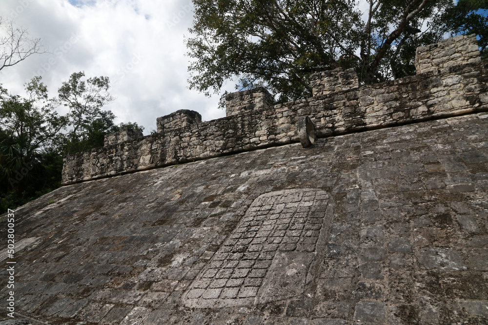 Glyph Panel of Ball Court in Coba Archeological Area, Yucatan Peninsula, Mexico