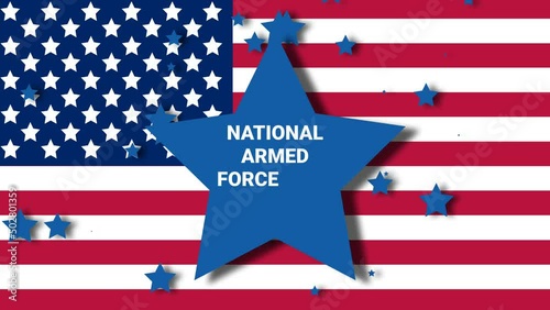 National  armed forces day animation with star and us flag waving in background.