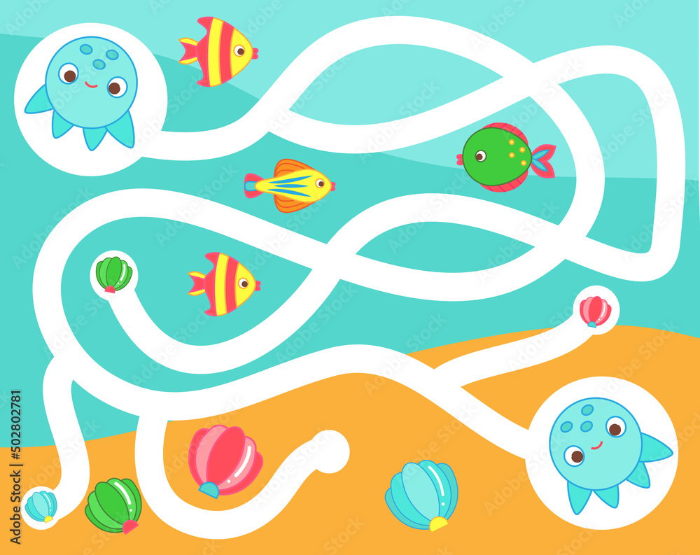 Maze puzzle. Help little ocotpus find each other. Activity for and kids. educational children game. Maze puzzle. Help little ocotpus find each other. Activity for and kids. educational children game.