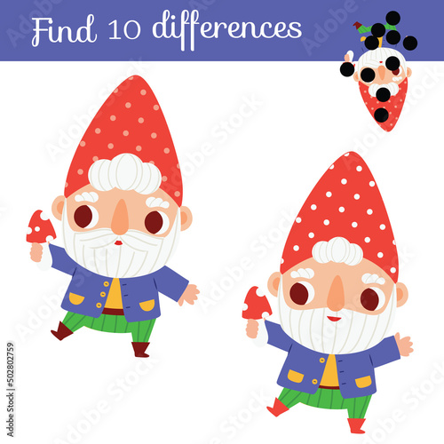 Wallpaper Mural Find the differences in picture of gnome. educational children game. Kids activity with cute dwarf Torontodigital.ca