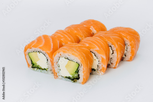 sushi rolls fish on a white background. restaurant menu