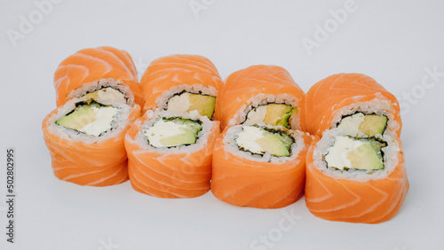 sushi rolls fish on a white background. restaurant menu