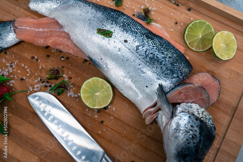 Fresh raw salmon fish on th...