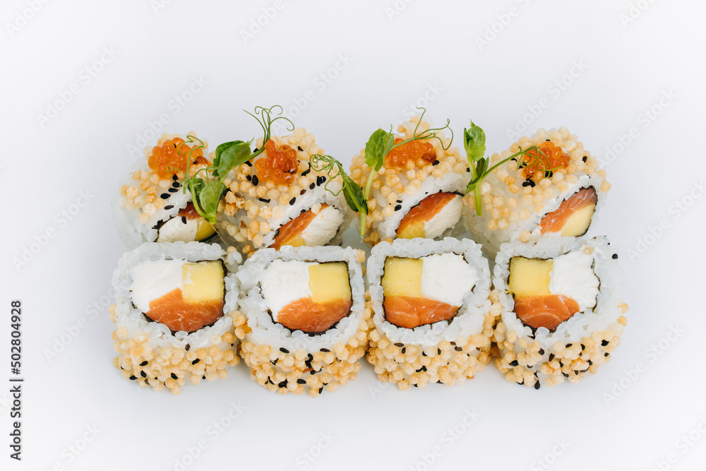 sushi rolls fish on a white background. restaurant menu sushi rolls fish on a white background. restaurant menu