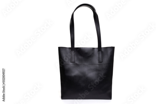 stylish black women's bag made of genuine leather with a handle