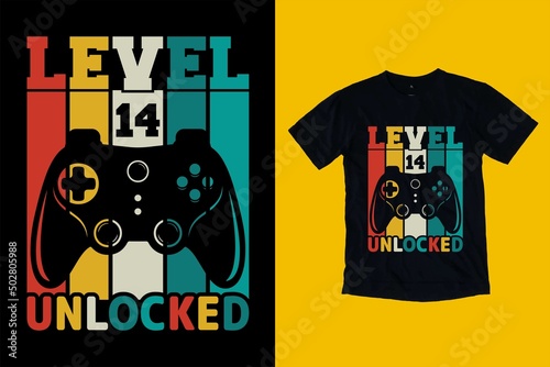 level 14 unlocked birthday gaming T-shirt Design for gamer t-shirt design