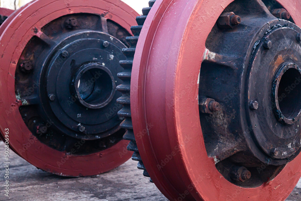 New steel wheels for a port railway crane in the seaport of Constanta, Romania.