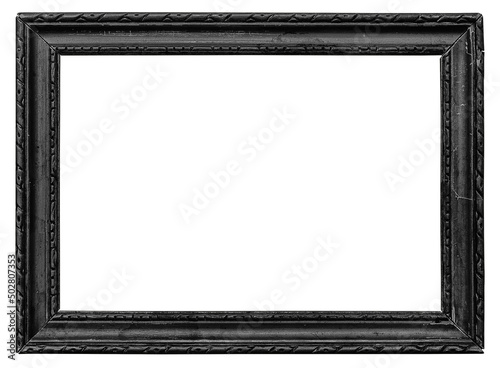 Old wooden black picture frame isolated on white background, including clipping path