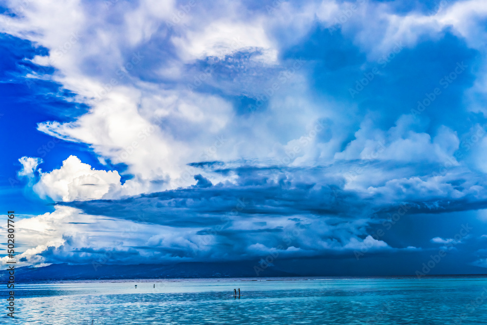 Canoes Tahiti Island Rain Storm Cloudscape Blue Water Moorea Canoes Tahiti Island Rain Storm Cloudscape Blue Water Moorea