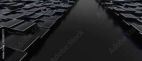 Box Geometric Blocks abstraction road glow technology background Complex structures 3D rendering