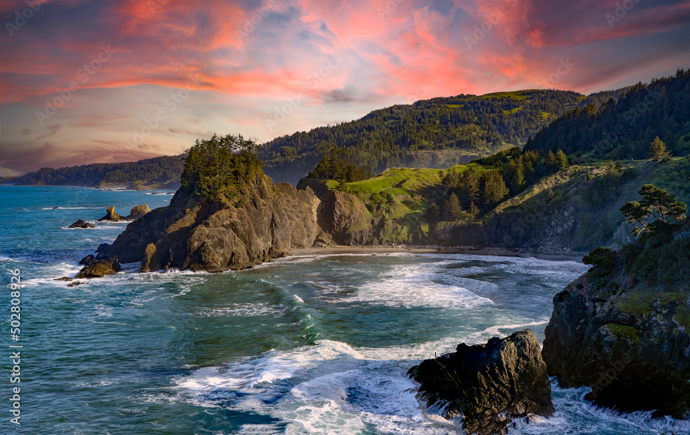 View from Arch Rock of a secret cove, Samuel Boardman Scenic corridor, Oregon coast