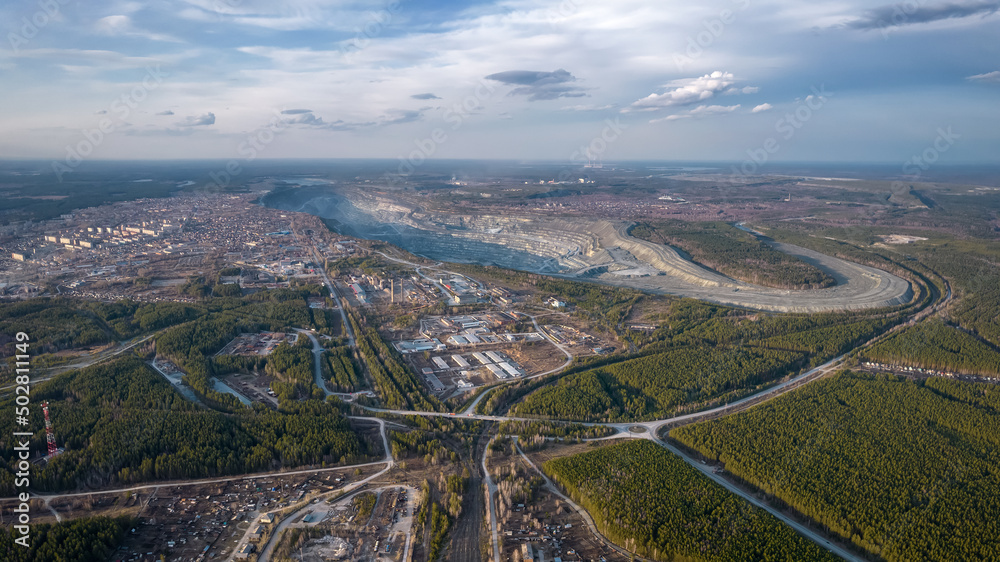 Industrial Ural city of Asbestos from a bird's-eye view, Ural, Russia