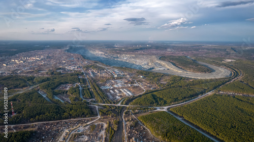 Industrial Ural city of Asbestos from a bird's-eye view, Ural, Russia