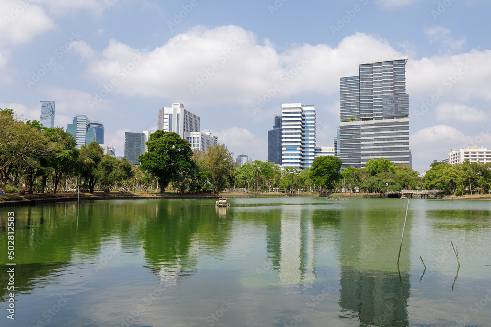 View of walking and running public park in Thailand, Lumphini Park. Relax landmark on holidays