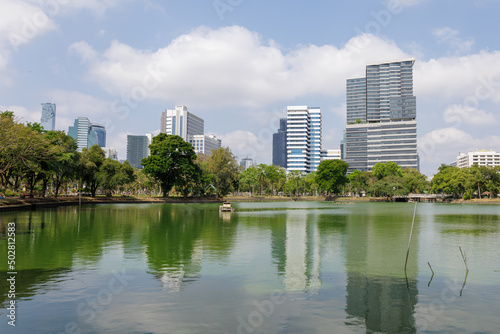 View of walking and running public park in Thailand  Lumphini Park. Relax landmark on holidays