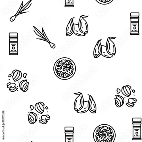 Onion Fresh Vitamin Vegetable Vector Seamless Pattern Thin Line Illustration