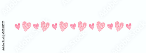 Pink doodle scribble hearts decorative element. Love vector isolated illustration for Wedding or Anniversary, for Valentine's Day. Cute hand drawn hearts border line for love and friendship theme.