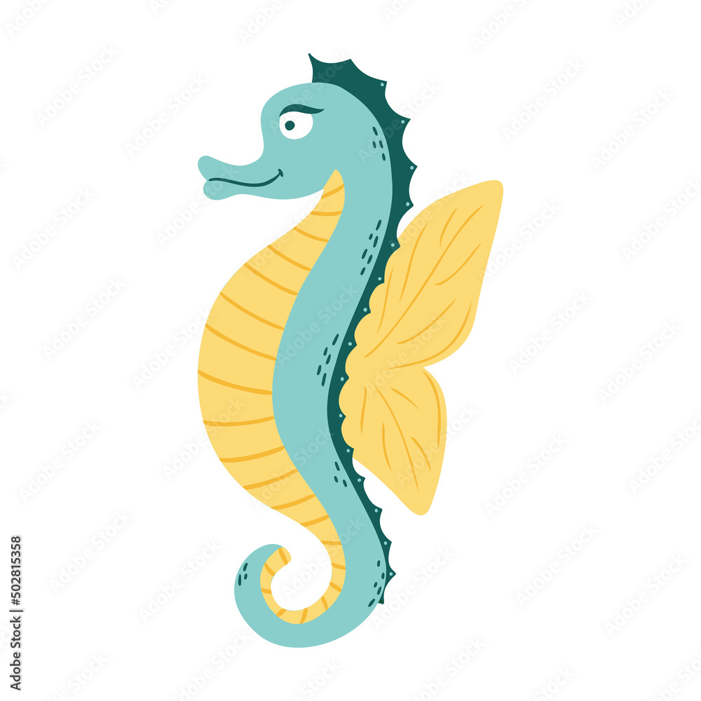 Fototapeta premium Illustration of cute seahorse on white background vector illustration cartoon flat style