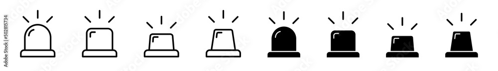 Siren flasher icon set. Alarm signal sign. Alarm police siren icon - obrazy, fototapety, plakaty 