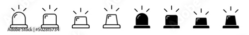 Siren flasher icon set. Alarm signal sign. Alarm police siren icon photo
