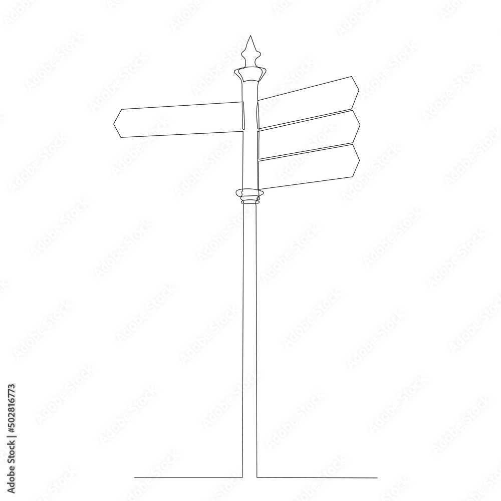 direction sign drawing by one continuous line, isolated, vector direction sign drawing by one continuous line, isolated, vector