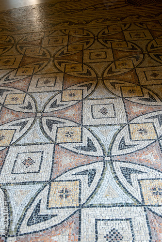 The repetitive floor mosaic of the wonderful Basilica of San Vitale in Ravenna, a UNESCO World Heritage site in Ravenna.