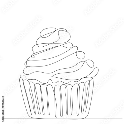 cake drawing in one continuous line, isolated, vector