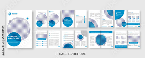 Multipage corporate business modern blue bifold company profile brochure design template photo