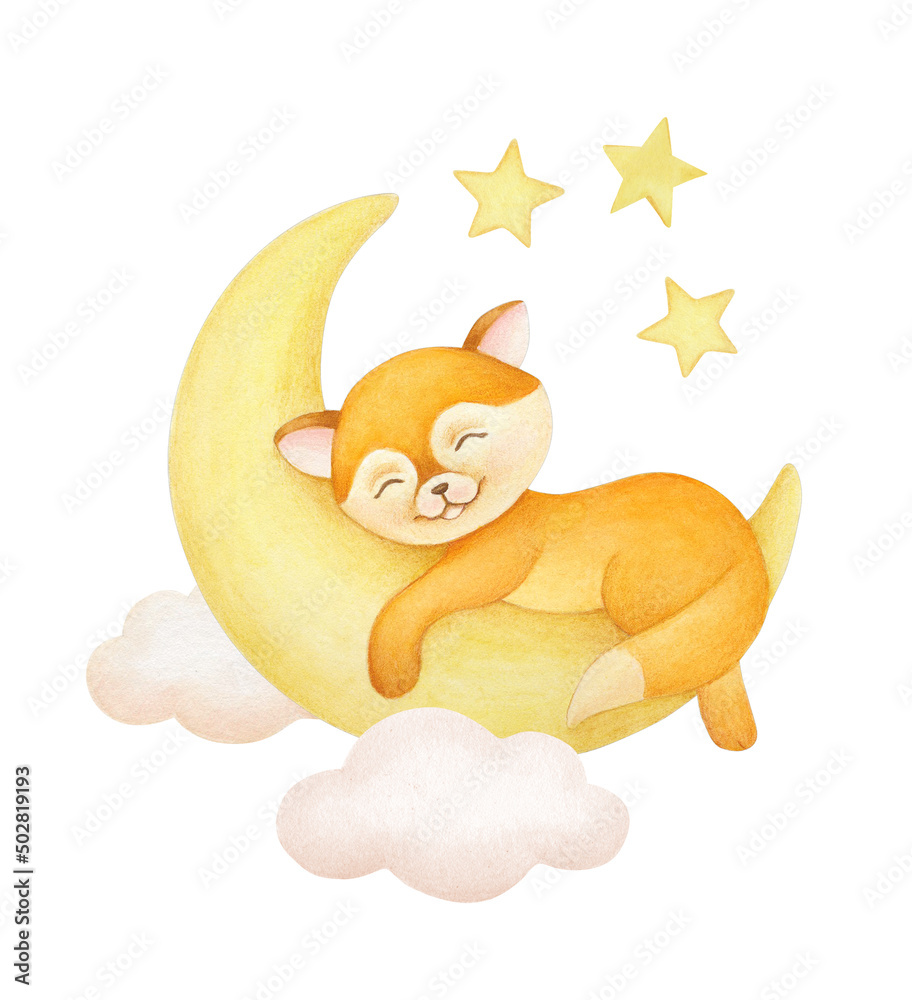 Obraz Cute sleeping fox. Baby shower invitation card. Can be used for t-shirt print, poster, baby shower invitation card.