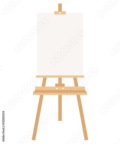 Wooden easel with canvas isolated on a white background. Art supplies.