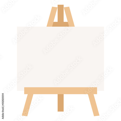 Small wooden easel with canvas isolated on a white background. Art supplies.