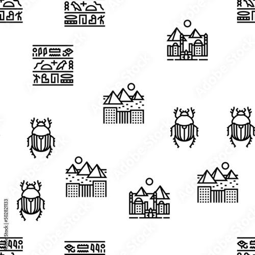 Egypt Country Monument Excursion Vector Seamless Pattern Thin Line Illustration