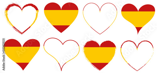 set of red hearts icons with flag of Spain - vector illustration design element