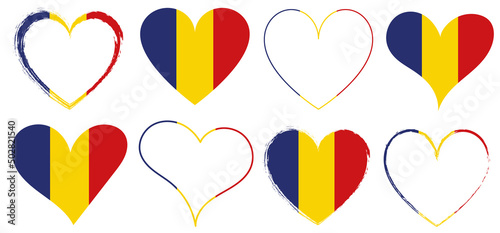 set of red hearts icons with flag of Romania - vector illustration design element