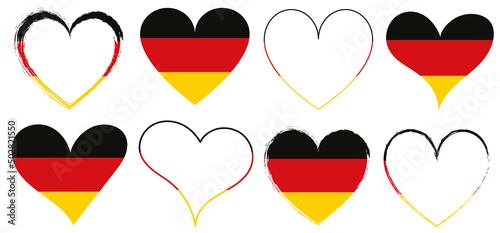 set of red hearts icons with flag of Germany - vector illustration design element