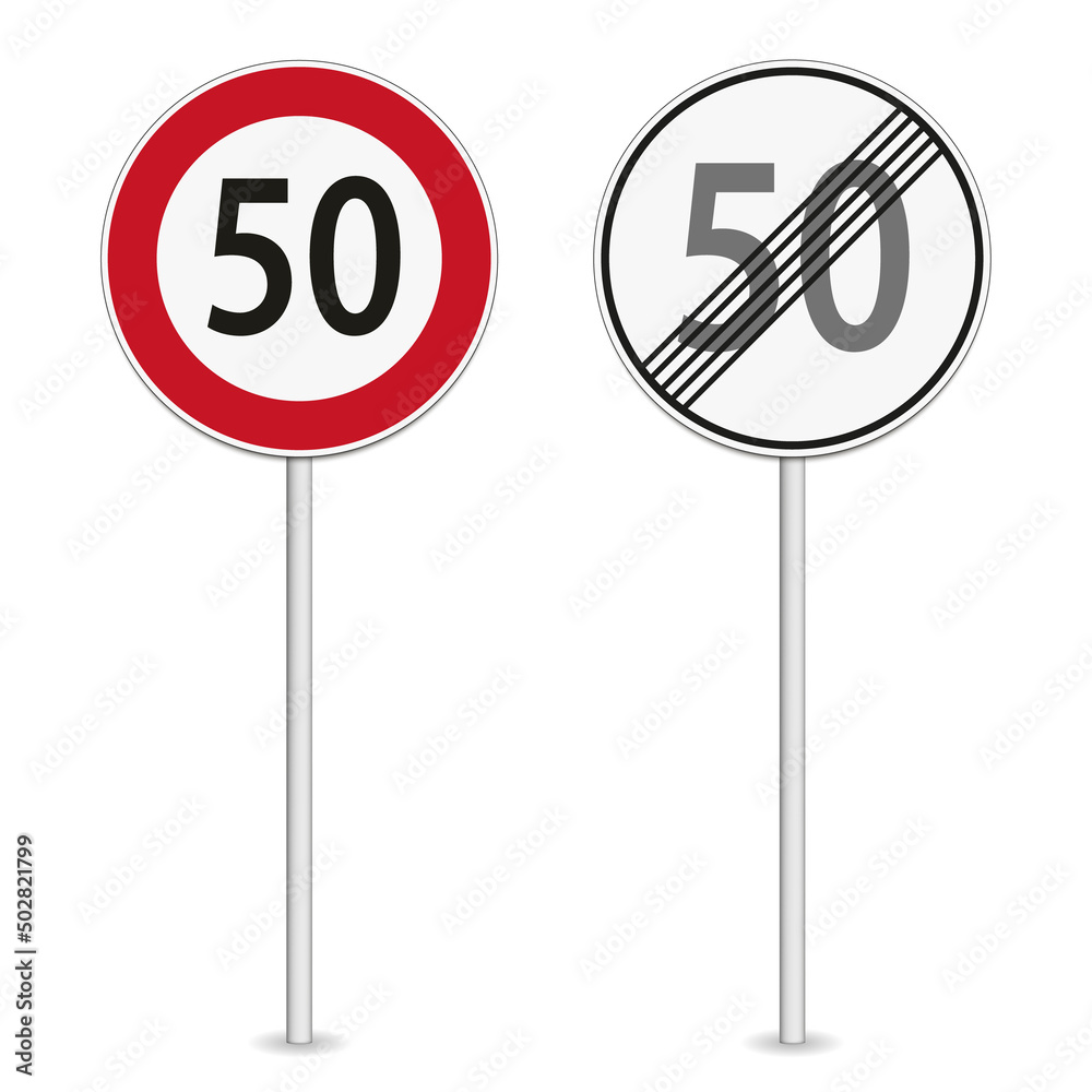 vector illustration of 50 km per hour speed limit traffic sign isolated on white background