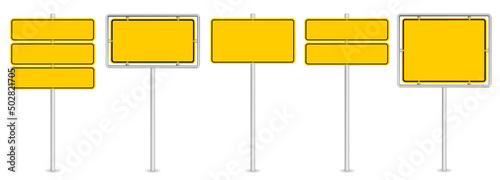 Fotografie, Obraz vector illustration of yellow road sign set isolated on white background