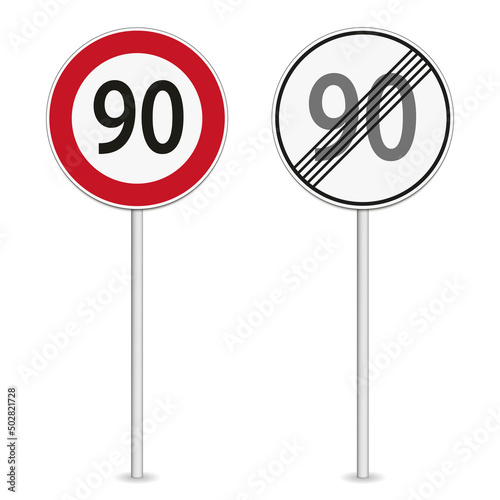 vector illustration of 90 km per hour speed limit traffic sign isolated on white background