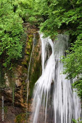 Waterfall Jur-Jur in Crimea full hight beautiful water strings landscape